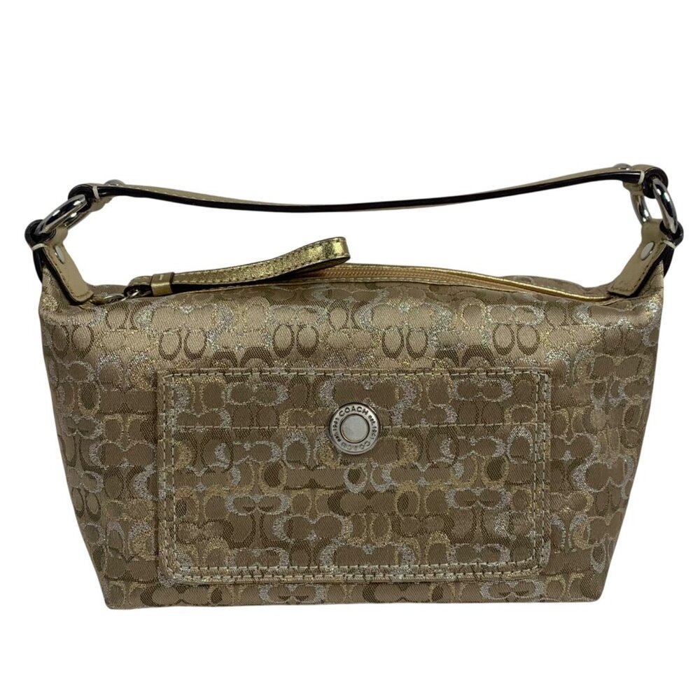 COACH Mini Signature Optic Lurex 40958 Shoulder Handbag Gold/Silver NO Tag EUC